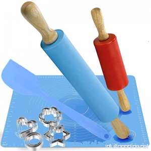 Family Rolling Pin set:2pcs Rolling Pin and Silicone Baking Mat With Measurements Dough Rollers and 12pc Stainless Steel Cookie Cutters for Baking - B074RHJBNK
